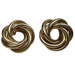 Womens Gold Tone Knot Post Pierced Earrings Statement Minimalist Modern Jewelry
